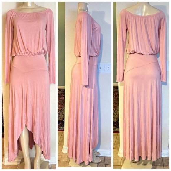 NWOT FREE PEOPLE BEACH BOHO JUPITER ROSE OFF SHOULDER FRONT SLIT MAXI SUNDRESS S - Picture 3 of 13